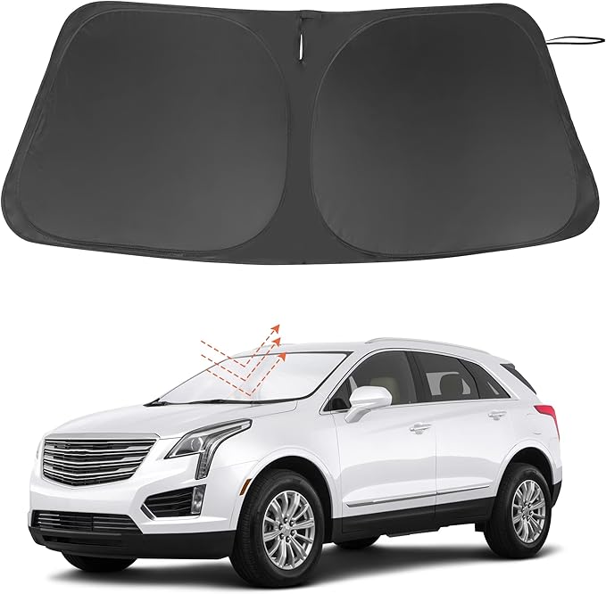 Windshield Sun Shade Custom Fit for 2017-2024 2025 Cadillac XT5 Accessories Foldable Sunshade Sun Blocker Protect Car from Sun Rays & Heat Damage Keep Car Cooler