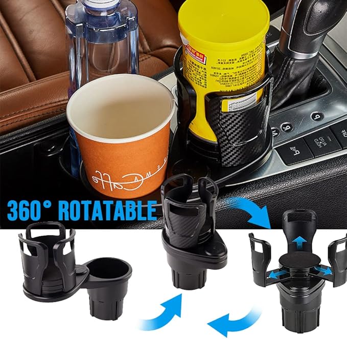 Soputry Car Cup Holder, Multifunctional, 360 Swivel Adjustable, Large, Carbon Black+Matte Black