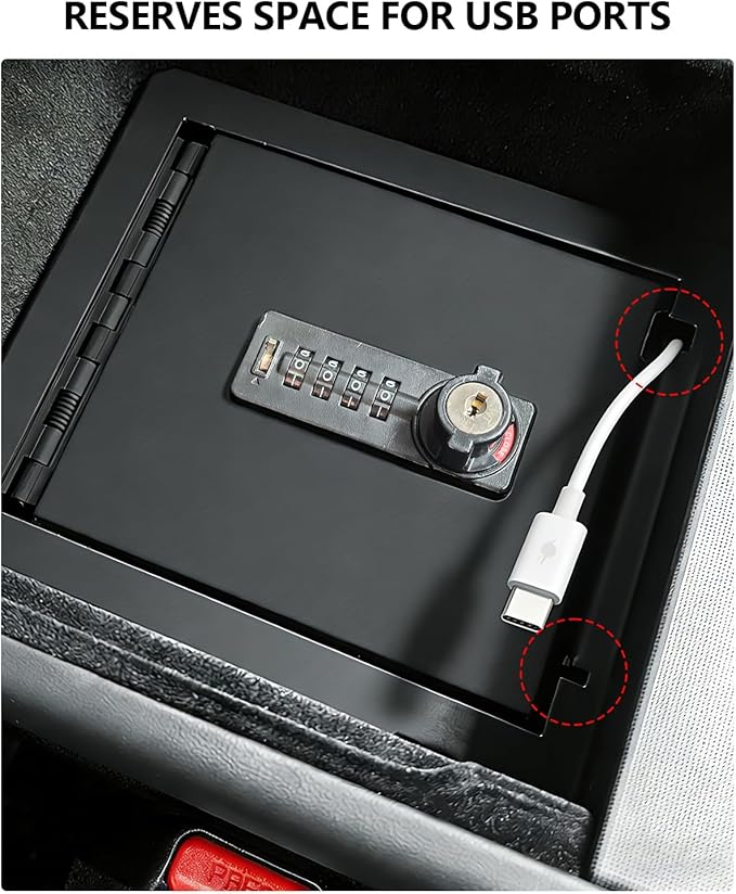 cybtkcar for Tesla Center Console Safe Organizer with 4-digit Lock Model Y Juniper Model 3 Highland Accessories 2025 2026 No Drill Glove Case with Combination Lock Armrest Anti-Theft Storage Tray Box