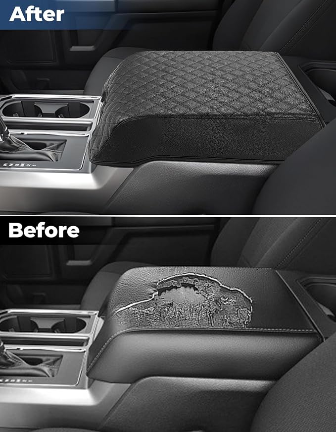 ISSYAUTO Center Console Cover Compatible with 2015-2020 F150, 2017-2022 F250 F350 F450, 2018-2024 Expedition, Leather Armrest Cover Cushion Arm Rest Cover (Bucket Seat Only)