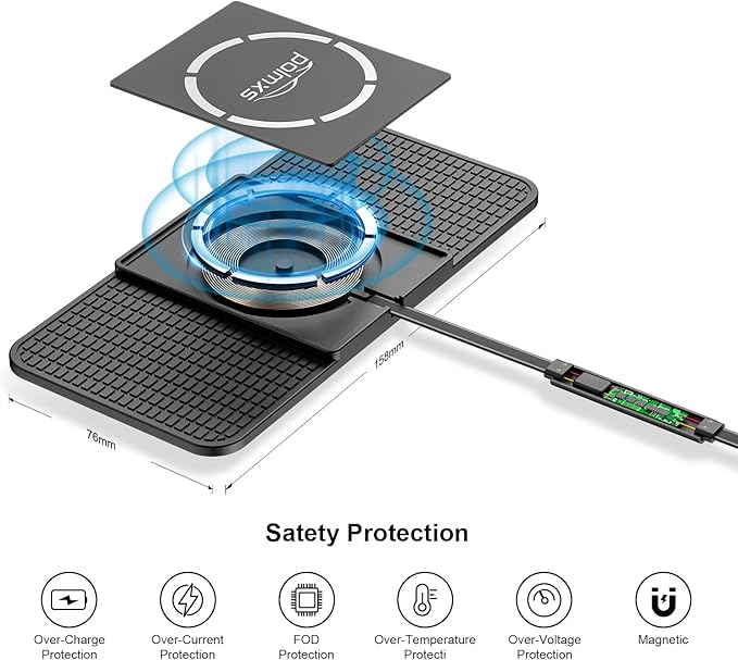 Magnetic Wireless Car Charger Charging pad,POLMXS 15W Fast Wireless Phone Charger car Cell Phone coldless Charging mat Compatible with iphone12/13/14/15 Series airpod (C11L)