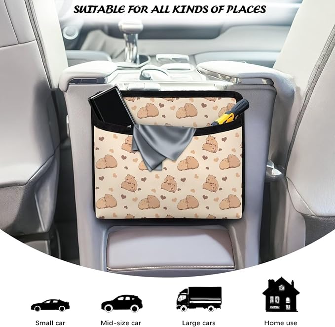 Cute Capybara Car Side Pocket Organizer, Auto Front Rear Seat Storage Bag for Cell Phone Sunglasses Coins, Document Holder Tray Pouch for Vehicle Seat, Women Men Car Accessories
