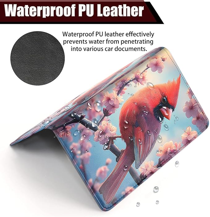 Car Document Holder with Magnetic Shut, Car Registration and Insurance Card Holder, Vehicle Glove Box Organizer Documents, Driver License, Auto Paperwork Organizer Wallet, Cardinal Flowers In Bloom