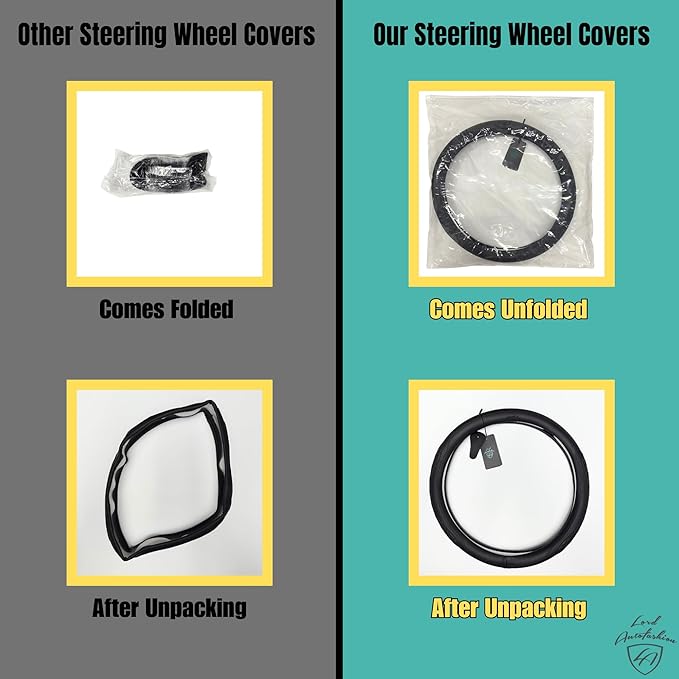 Lord Autofashion Steering Wheel Cover – PU Leather, Non-Slip Rubber Inner, All-Season Comfort – 14.5–15 Inch (Black/Tiger 8684)