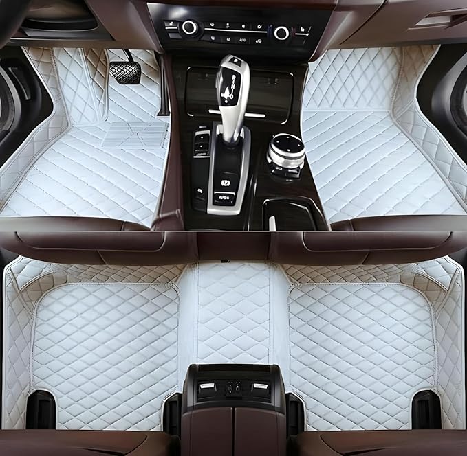Custom Leather Car Mats, Vehicle-Specific Fit All-Weather Floor Mats, 100% Waterproof Anti-Slip Durable Protection for SUV Truck Sedan, Precision Tailored Protection (White)