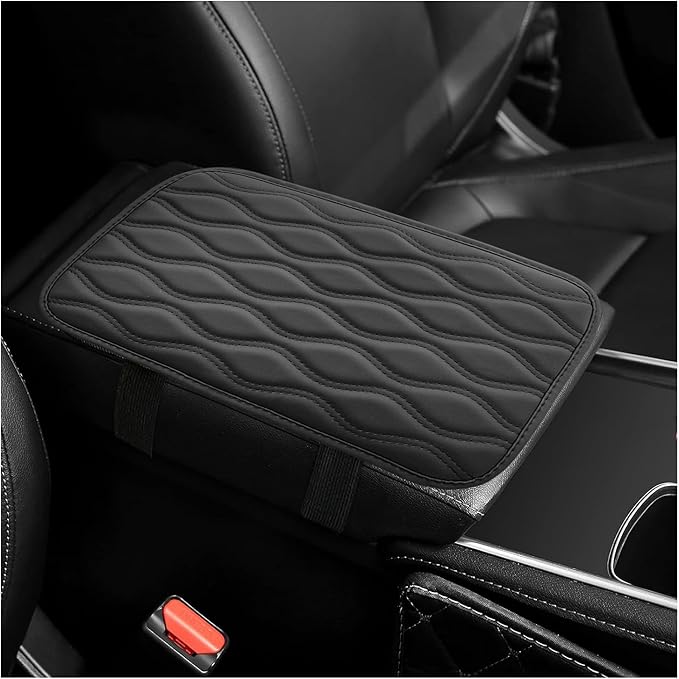 Car Center Console Pad, Waterproof PU Leather Auto Armrest Box Cover, Comfortable Vehicle Arm Rest Protector Cushion Pad for Car SUV, Universal Car Accessories (Black)