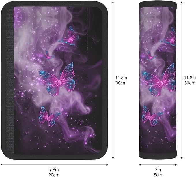Purple Butterfly Steering Wheel Cover Elastic Non-Slip Car Steering Wheel Covers with Seat Belt Shoulder Pad For Women Men
