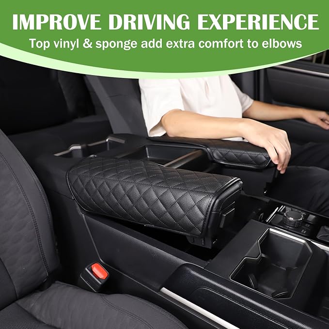LLKUANG Center Console Armrest Box Cover Pad Compatible with Toyota Tundra 2022-2026 Sequoia 2023-2026 Car Waterproof Leather Seat Armrest Box Cushion Pad Protector (Black)