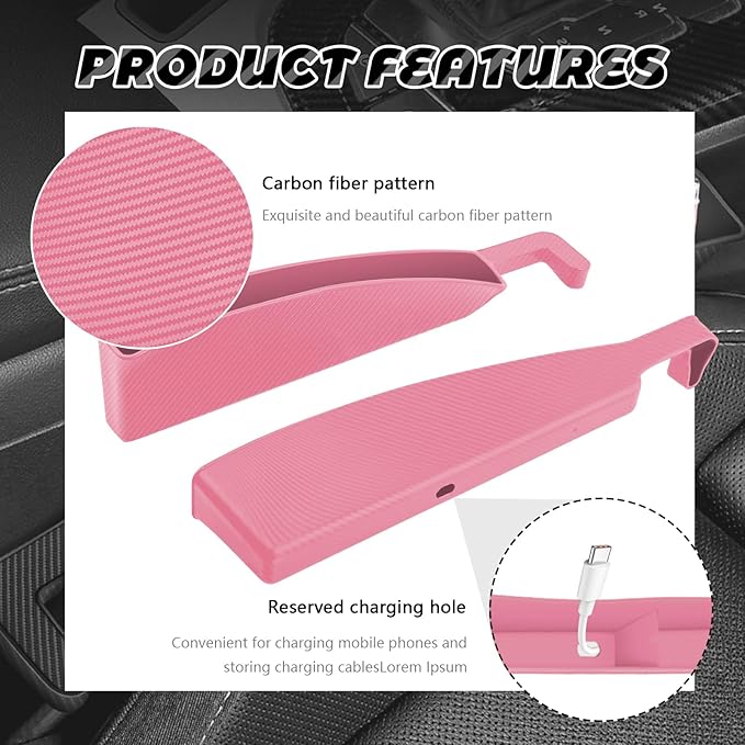 2PCS Car Seat Gap Filler Organizer with Charging Opening,Multifunctional Car Gap Filler Stop Things from Dropping,Universal Car Accessories Car Seat Storage Box (Carbon Pink)