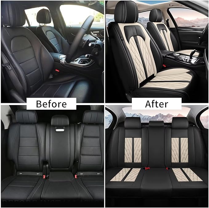 TTX LIGHTING Seat Covers Fit for Ford Explorer 2004-2026 Seat Covers Full Set Car Seat Covers Faux Leather Breathable Waterproof Car Seat Protector (5 Seats, Black&Beige)