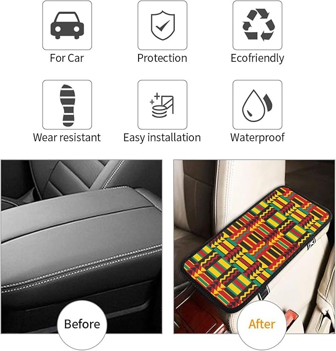 Vintage African Print Car Center Console Cover Car Armrest Cushion Waterproof Middle Console Cover Car Arm Rest Cover Pad Comfortable Car Accessories Interior for SUV Sedan Truck
