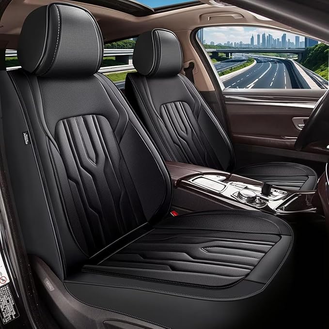 YORKNEIC Fit for Hyundai Accent Seat Covers 2017-2025: Leather Waterproof Car Seat Covers Anti-Slip Protector Full Set (2 Row 5 Seats, Black)