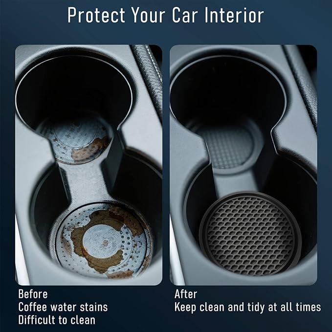 KULOLO Car Cup Holder Coaster 4 Pack - Non Slip & Shockproof,Flexible PVC Rubber Insert for Car/Truck/SUV/Van (2.75"x0.2") Universal Fit Auto Cup Holders Accessories for Women and Man(Gray)