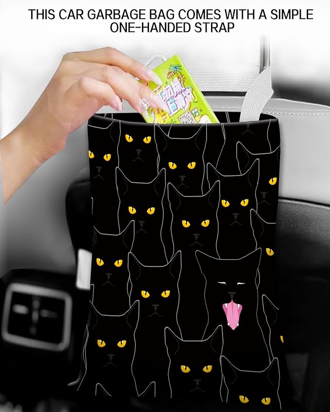 Car Garbage Can, Hanging Car Trash Can Bag for Cute Car Back Seat Organizer, Cute Black Cats