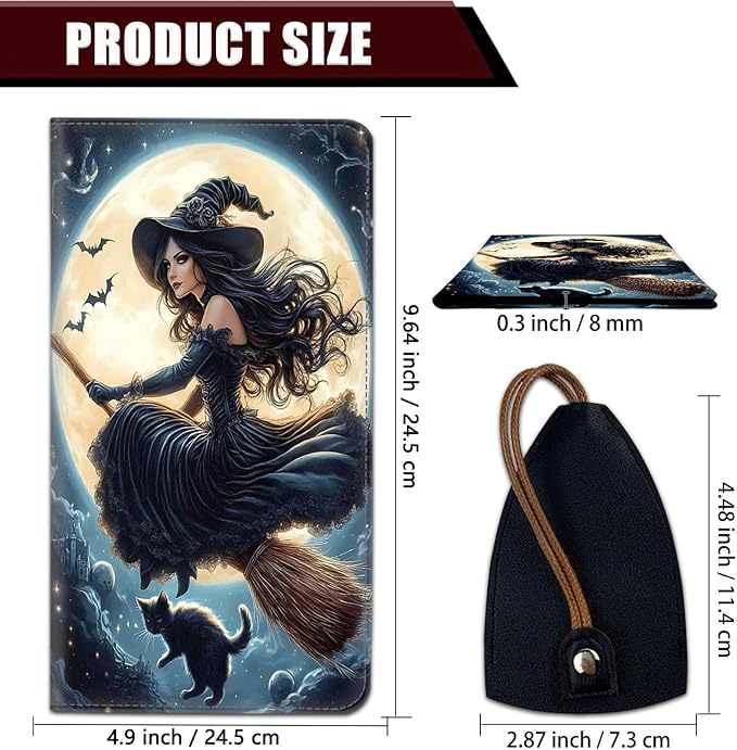 Car Registration Holder, PU Leather Vehicle Glove Box Organizer for Driver License, Document, Car Insurance Holder with Magnetic Shut, Auto Paperwork Wallet Case Accessories, Witch Under The Moon