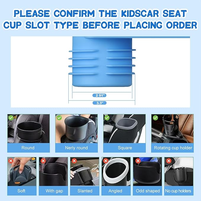 Car Seat Cup Holder Snack Tray - Silicone Food Trays for Travel with Expandable Soft Rubber Base Fits Most Cup Holders Portable Accessories Essentials for Small Fruit, Toys Blue