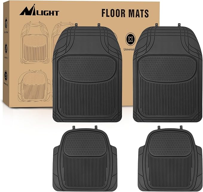 Nilight PVC Floor Mats for Cars Trucks SUVs,Universal Trim to fit for Most Vehicles,All Weather Protection Heavy Duty Floor Liners,Pack of 4
