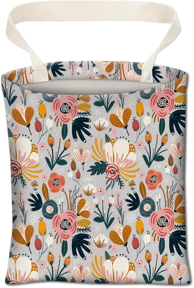 ABUIFDK Car Trash Can, Cute Car Trash Bag, Hanging Car Organizer and Storage Bag, Trash Bin for Car Accessories, Vehicle, Travelling, Camping Cute Blue Flowers