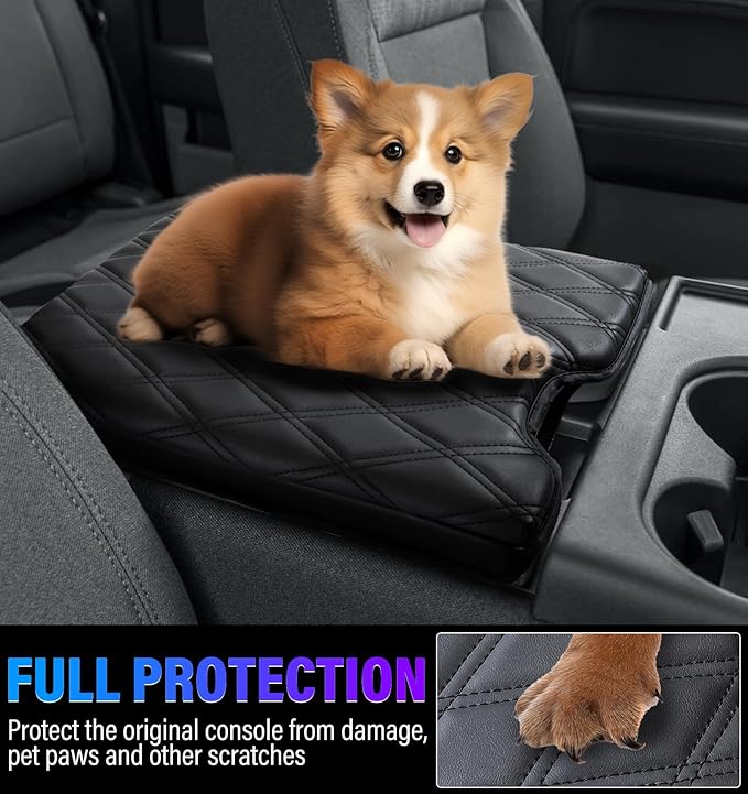 Thickened Center Console Armrest Cover with Hidden Pockets for 2015-2025 F150 Accessories, 2017-2025 F250 F350 F450, PU Leather Middle Console Protective Cover (Jump Seat Console Only)
