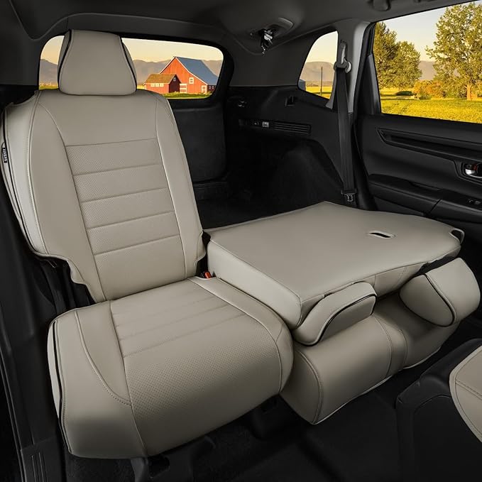 HKZ Fit CRV Car Seat Covers Full Set for Honda CR-V 2023 2024 2025 2026 CRV LX;EX;EX-L;Sport;Touring;Special Edition & Hybrid Model - Leather (Beige)