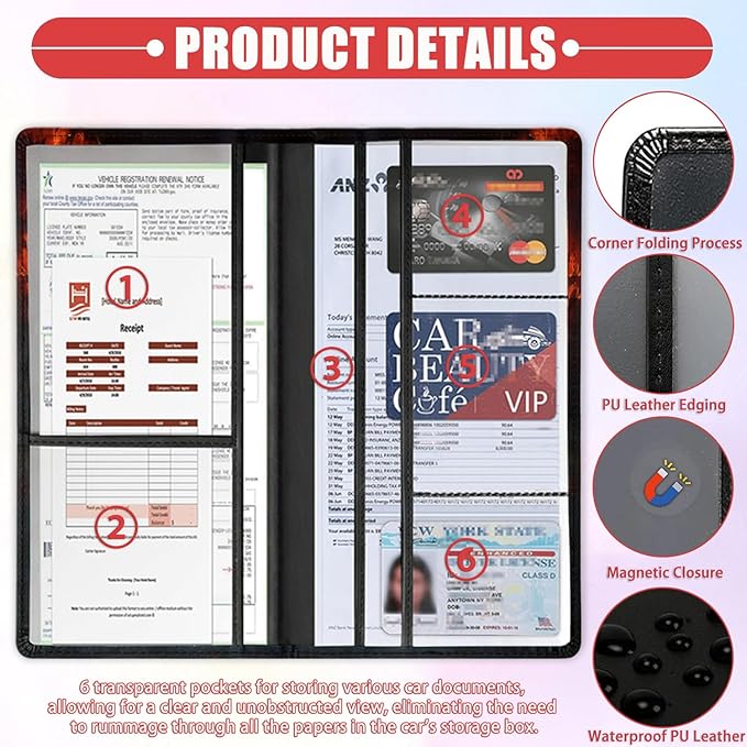 Car Document Holder with Magnetic Shut, Car Registration & Insurance Card Holder, PU Leather Glove Box Organizer Vehicle Accessories Driver License for Women/Men, Phoenix Bird Risen From the Ashes