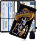 Car Registration and Insurance Holder, PU Leather Auto Document Holder for Men&Women, Vehicle Glove Box Compartment Organizer with Magnetic Shut for Driver's License, Mariachi Skull with Drink