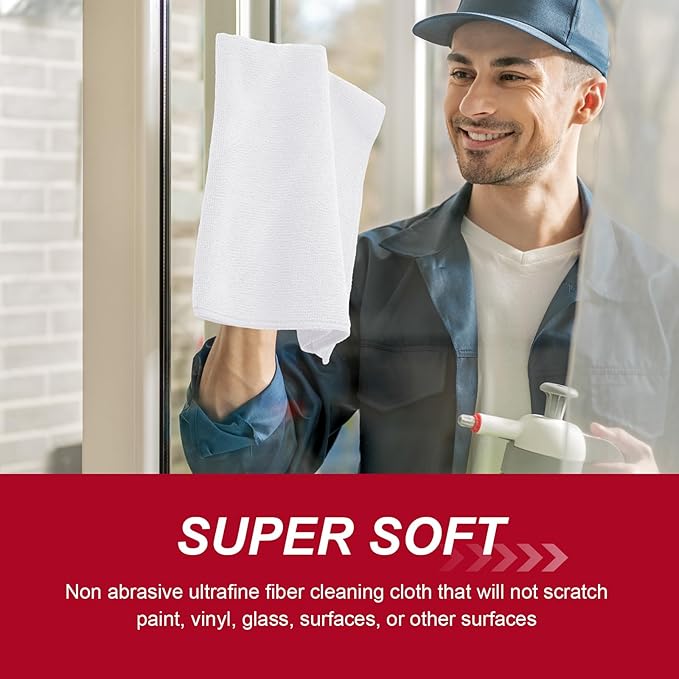 Oudain 200 Pcs Microfiber Cleaning Cloth 16x16 Inch Microfiber Towels for Car Ultra Absorbent Cleaning Rags Reusable Lint Free Streak Free Detailing Towel for Car Washing Drying Dusting (White)
