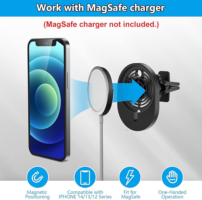 Car Vent Holder for Apple MagSafe Charger Compatible with iPhone 14/14 Plus/14 Pro/14 Pro Max and iPhone 13/12 Series(Charger not Included)