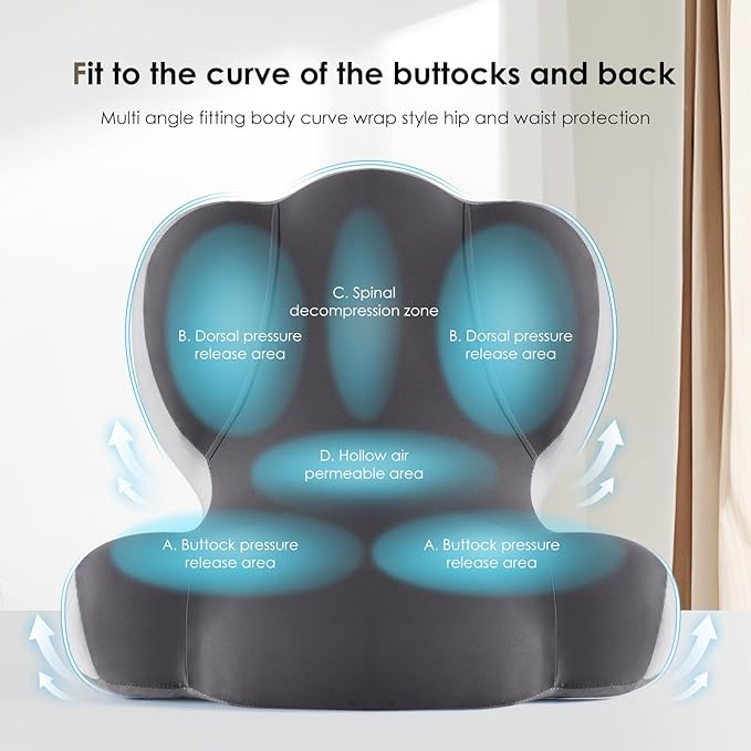 FLORICH Memory Foam Truck Seat Cushion,Car Seat Cushion and Lumbar Support Pillow for Office Chair, Ergonomic Back Support & Sciatica Relief for Long Drives(Grey)