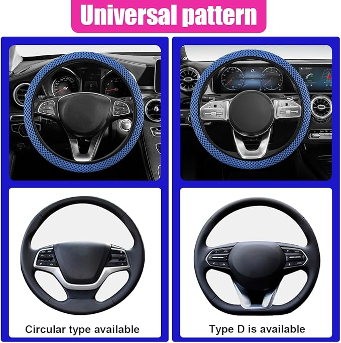 Elastic Stretch Steering Wheel Cover, Anti-Slip 15 inch Microfiber Odorless Breathable Ice Silk Car Steering Wheel Protector, Easy Carry, Warm in Winter & Cool in Summer (Blue)