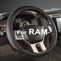 GIANT PANDA Car Steering Wheel Cover for Dodge Ram 1500 2500 3500 15.5-16 inches- Black+Red Trim