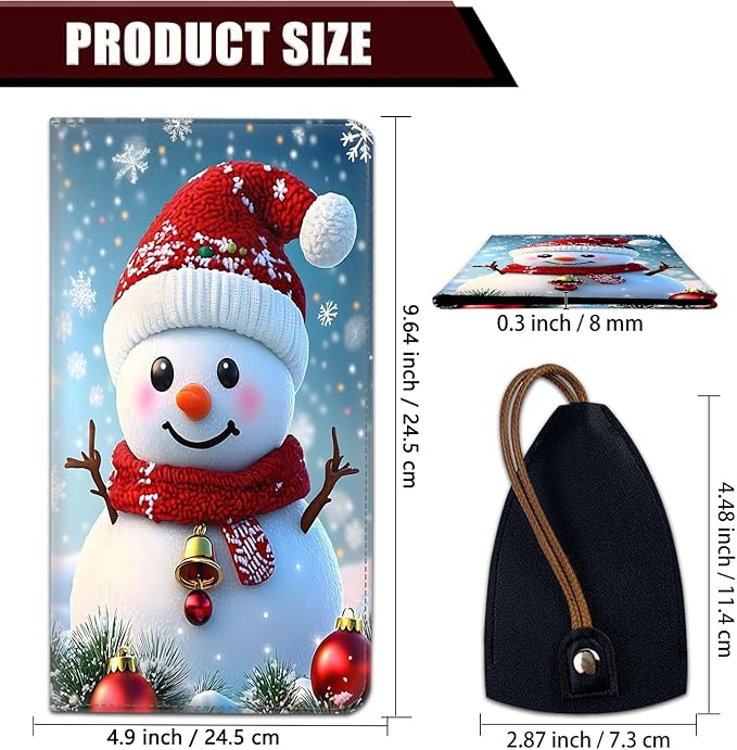 Car Registration Holder, PU Leather Vehicle Glove Box Organizer for Driver License, Document, Car Insurance Holder with Magnetic Shut, Auto Paperwork Wallet Accessories, Cute Christmas Snowman