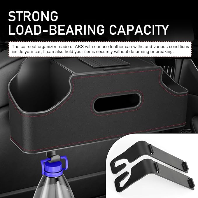 Car Back Seat Storage Box, Leather Car Seat Back Multifunctional Organizer, Detachable Partition Design Backseat Storage Box for Cars, Great Fit for Kids and Travel (Black)
