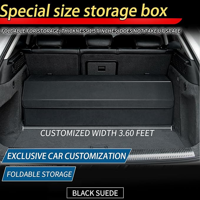 RAHALOY Custom Fit Trunk Organizer for Honda Pilot 2016-2026 SUV, 43.3 Inch Extra Long Foldable Cargo Storage Box with Suede Fabric, Multi-Compartment Organizer for Family Travel, Sports & Groceries