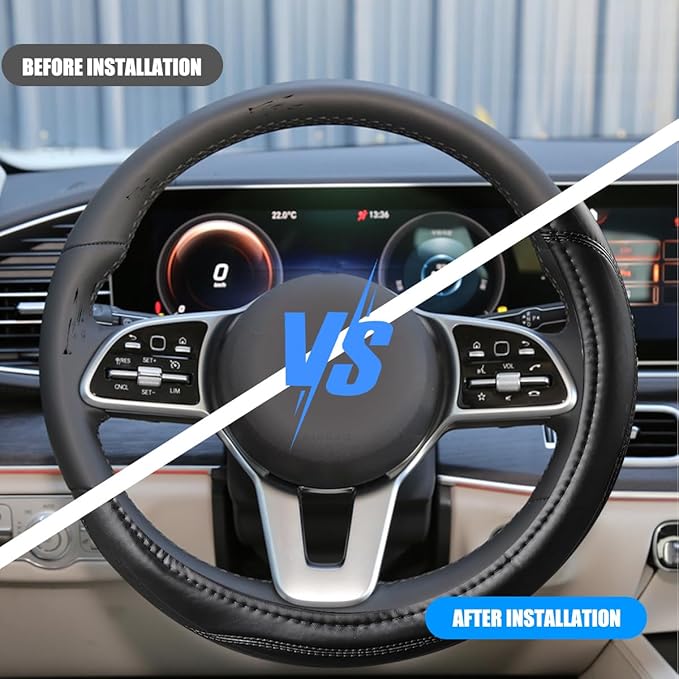 Car Steering Wheel Cover, 15 Inch Non-Slip Leather Full Surround Steering Wheel Guard with Inner Ring, Automotive Interior Protective Accessories, Compatible with Most Vehicle (Black)