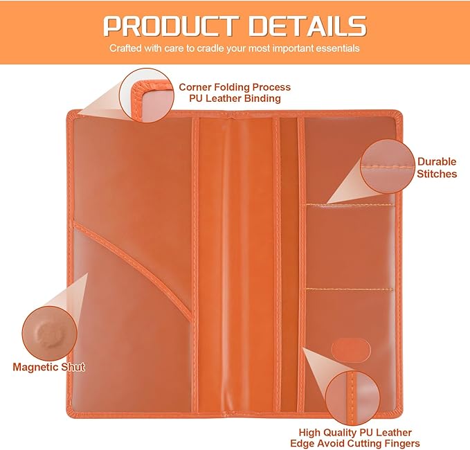 JUSTTOP 1Pack Car Registration and Insurance Holder,Car Document Holder for Cards License with Magnetic Shut,Vehicle Glove Box Car Organizer for Documents, Cards, License(Orange)