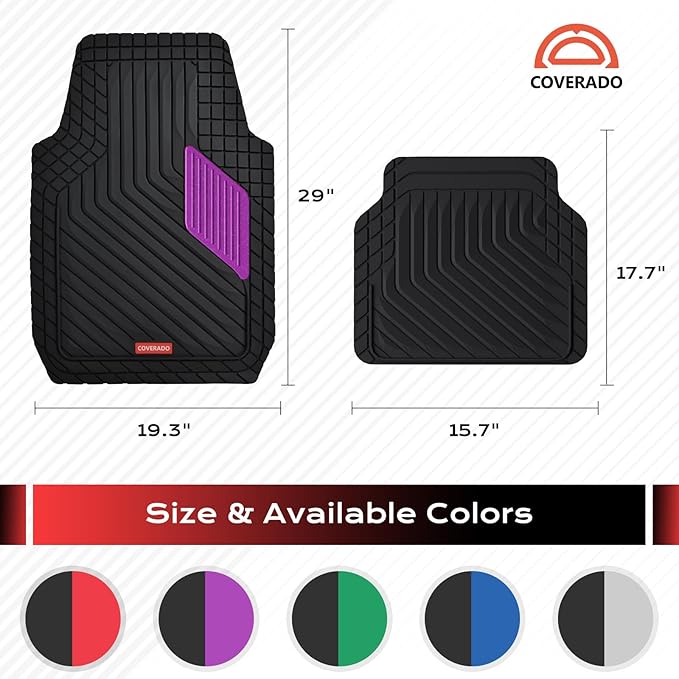 Coverado Car Floor Mats Full Set – Heavy-Duty PVC Floor Mats with Purple Metallic Heel Pad, All-Weather Protection for Front & Rear, Non-Slip Backing, Easy-Clean Interior Liners