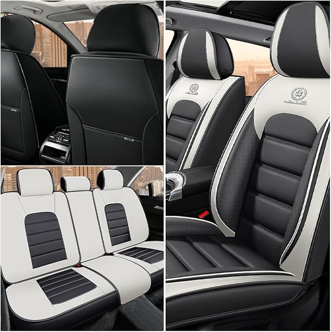 Iceleather Car Seat Covers for Ford Edge 2007-2025,Waterproof Soft Breathable PU Leather Seat Cover with Storage Pockets(Gray&White,Full Set)