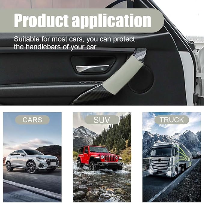 2PCS Car Grab Handle Cover, Anti-Scratch Auto Inner Front Rear Door Pull Handle Cover, PU Leather Door Grip Gloves Protector Auto Interior Decoration Accessories for Car, Truck, SUV (Grey)
