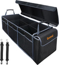 EAROND Car Trunk Organizer with Lid,Collapsible Car Storage Organizer with Multi Compartments and Securing Straps for SUV,Sedan,Jeep-Black & Grey