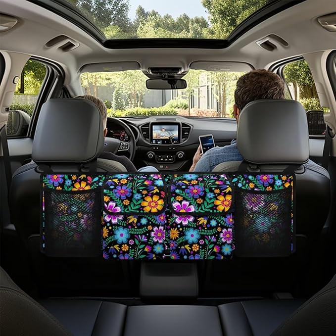 Hanging Trunk Organizer for Car Women Flower Car Organization Accessories Boho Car Decor Reusable Car Back Seat Organizer for SUV/MPV/Truck, Make The Trunk of Your Car Look Neat and Tidy