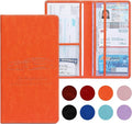 Peisicne Car Registration and Insurance Card Holder for Women Men, Orange Glove Box Paperwork Organizer with Magnetic Buckle for Easy Access and Protect Documents and Various Cards in Vehicle