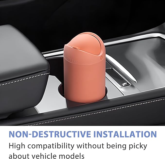 Car Trash Can with Lid, Silicone Leakproof Mini Round Vehicle Garbage Bin for Cup Holder, Portable Automotive Interior Waste Storage & Organizers Accessories, Universal Fit (Orange)