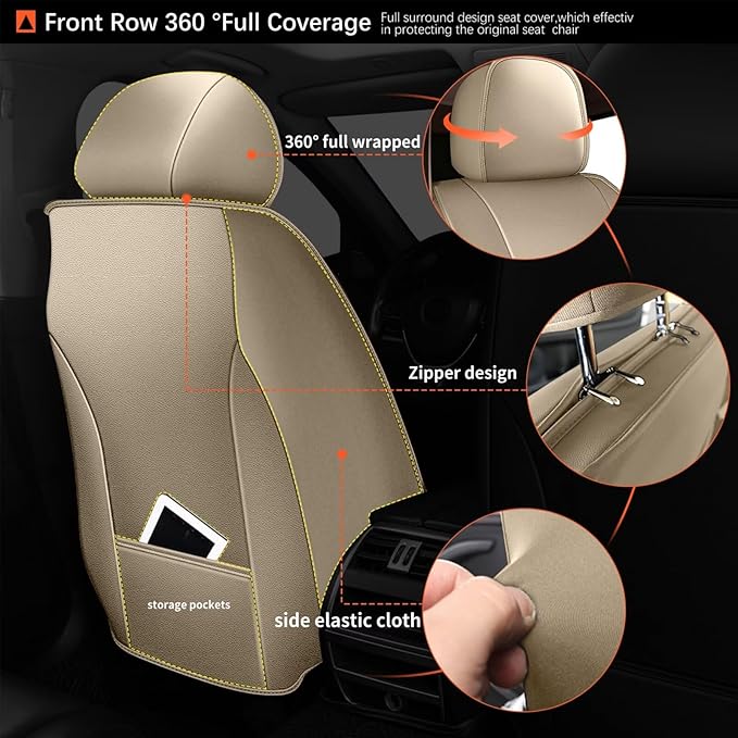 DISUTOGO Full Set Seat Covers Fit for Nissan Maxima 2011-2023 Waterproof Faux Leather Automotive Cushion Protector Car seat Covers Compatible Airbag(5 Seats, Black&Beige)