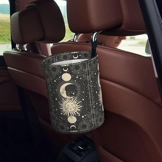 BEIANSHUO Vintage Sun Moon Stars Car Trash Can Collapsible Garbage Can,Hanging Trash Bag Water Proof with Suitable for Storage for Car Interiors,Home