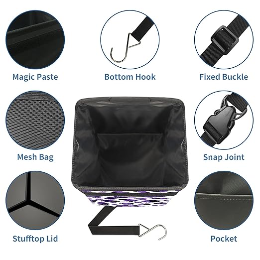 GVGHIDZ Car Trash Can – Multi-Purpose, Lightweight and Portable with Durable Water-Resistant Coating, No Installation Required, Practical and Ample Capacity, Variety of Colors.Tiger Pattern
