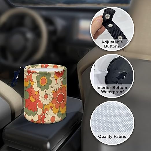 Brosoneto Colorful Groovy Flower Print Portable Car Garbage Bin Reusable Collapsible Hanging Portable Dustbin Bin Waste Basket Car Accessories Interior for Car SUV Trucks Universal