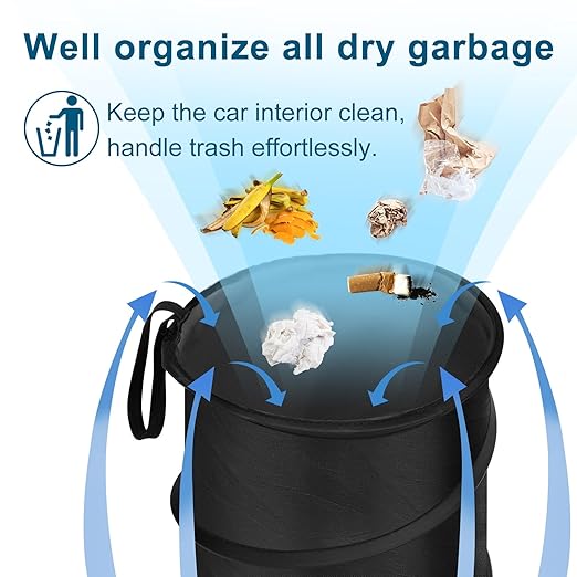 Kincown Car Trash Bin, 2 Packs Pop-up Car Trash Can, Medium-Sized Collapsible Garbage Can with Elastic Band Hanging, Double-Layer Washable Vehicle Trash Can, Velcro Waste Basket Bin
