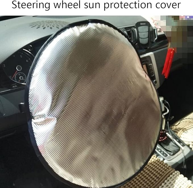 Steering Wheel Sun Shade Cover, Steering Wheel Sun Block Anti-Heat Aluminum Foil Steering Wheel Cover Steering Wheel Sun Heat Shield for SUV Truck Van