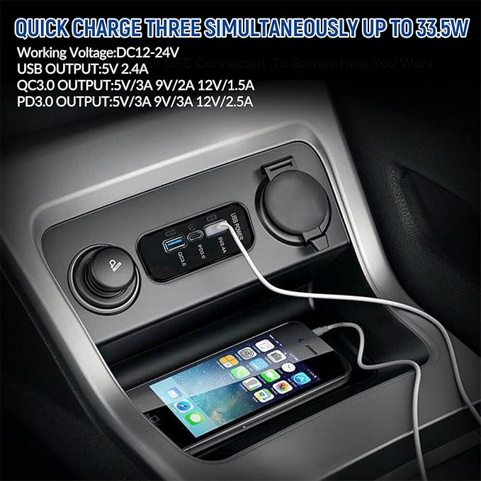 3 Ports 12V RV USB Outlet 45.5W, 2PCS PD3.0 Type-C Quick Charge & Dual USB A Port 3.1A Panel Wall Mount, Automotive Car Socket Charger Adapter for RV Marine Boat Bus ATV Motorcycle Truck, 2PCs Black
